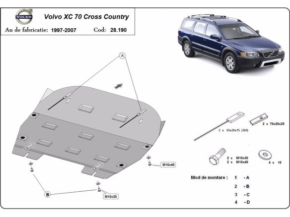 Oceľový kryt motora Volvo XC70 Cross Country (1997-2007)Volvo XC70