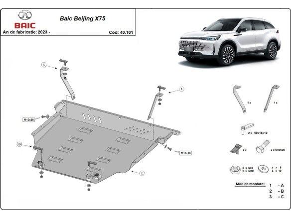 Oceľový kryt motora Baic Beijing X75 (2023-2025)Baic Beijing X75