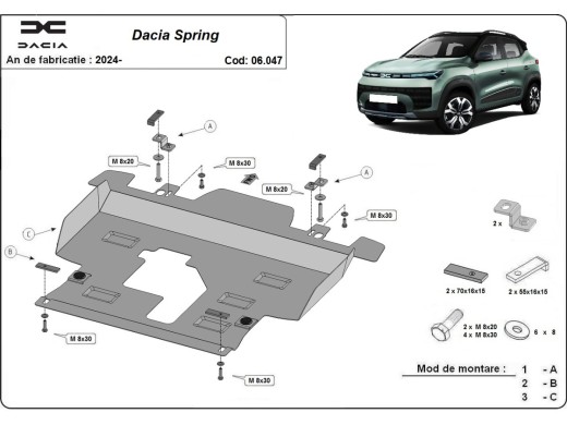 Oceľový kryt motora Dacia Spring (2024-2025)Dacia Spring