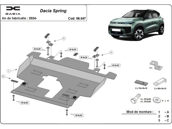 Oceľový kryt motora Dacia Spring (2024-2025)Dacia Spring