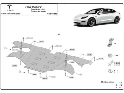 Oceľový kryt zadného elektromotora Tesla Model 3 AWD (2017-2026) 2