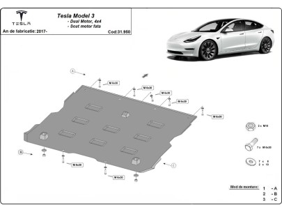 Oceľový kryt predného elektromotora Tesla Model 3 AWD (2017-2026) 2
