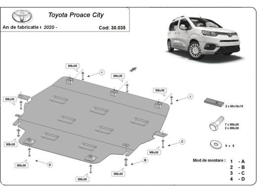 Oceľový kryt motora Toyota Proace City (2020-2026)
