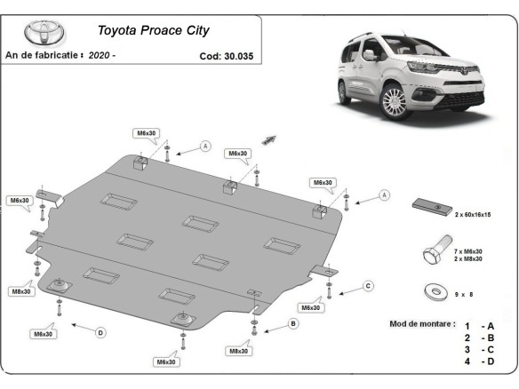 Oceľový kryt motora Toyota Proace City (2020-2026)