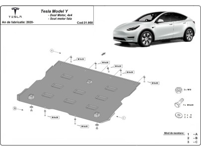 Oceľový kryt predného elektromotora Tesla Model Y AWD (2020-2023) 2