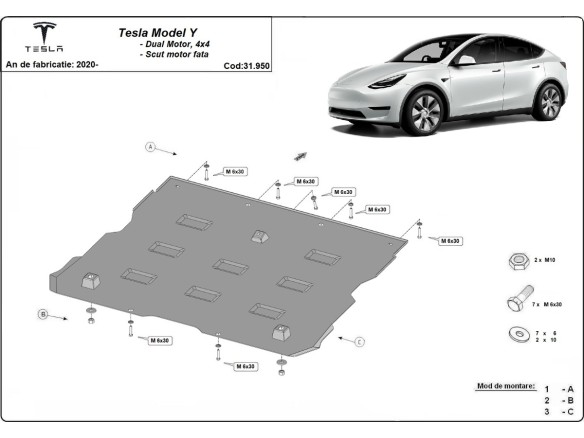 Oceľový kryt predného elektromotora Tesla Model Y AWD (2020-2023)Tesla Model Y