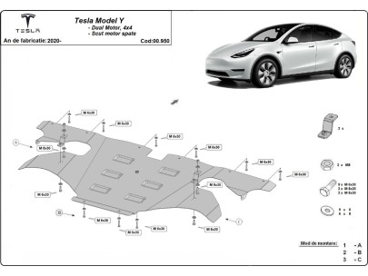 Oceľový kryt zadného elektromotora Tesla Model Y AWD (2020-2023) 2