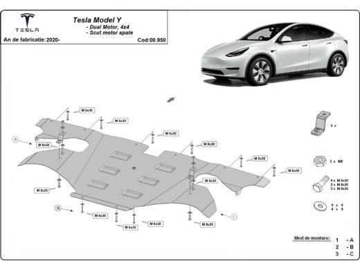 Oceľový kryt zadného elektromotora Tesla Model Y AWD (2020-2023)Tesla Model Y
