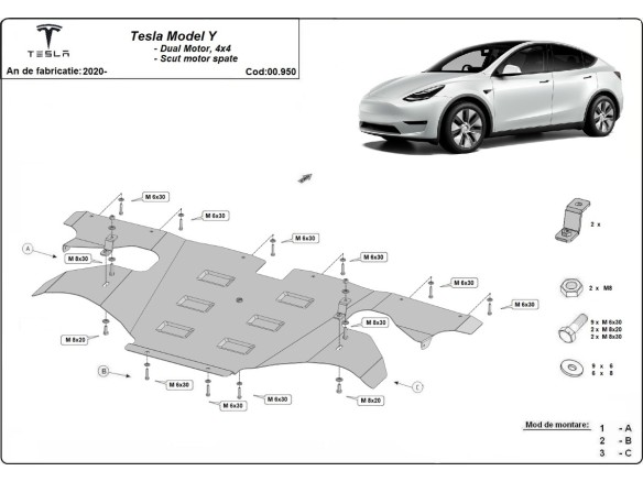 Oceľový kryt zadného elektromotora Tesla Model Y AWD (2020-2023)Tesla Model Y