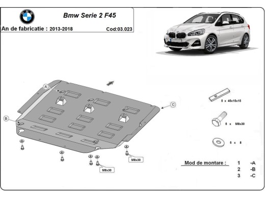 Oceľový kryt motora BMW Seria 2 F45 (2013-2018)BMW Seria 2