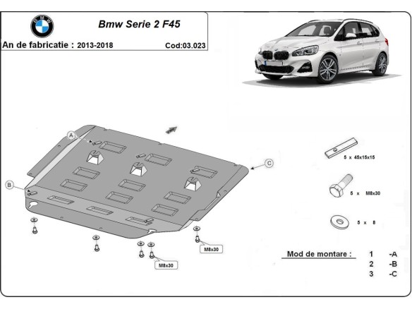 Oceľový kryt motora BMW Seria 2 F45 (2013-2018)BMW Seria 2