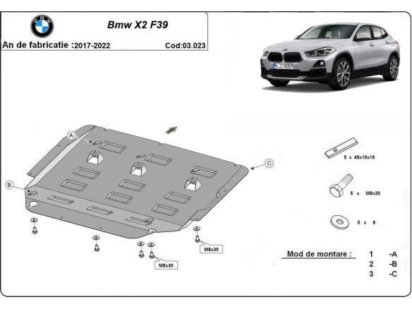 Oceľový kryt motora BMW X2 F39 (2017-2022)BMW X2