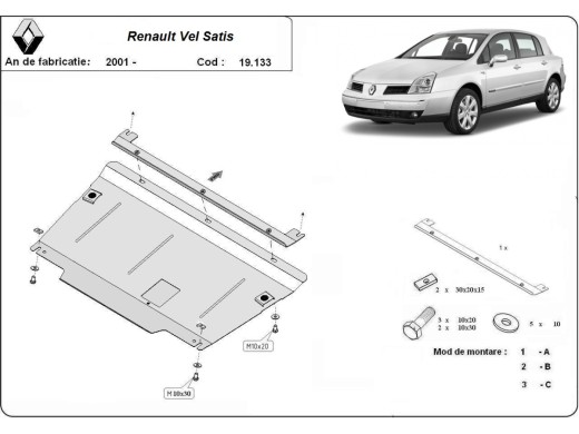 Oceľový kryt motora Renault Vels Satis (2001-2009)Renault Vels Satis