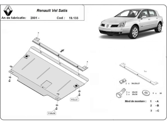 Oceľový kryt motora Renault Vels Satis (2001-2009)Renault Vels Satis