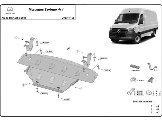 Oceľový kryt motora Mercedes Sprinter 907 4x4 (2024-2025)Mercedes Sprinter