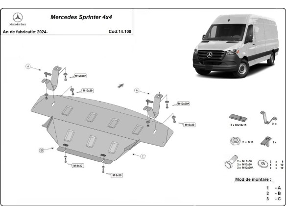 Oceľový kryt motora Mercedes Sprinter 907 4x4 (2024-2025)Mercedes Sprinter