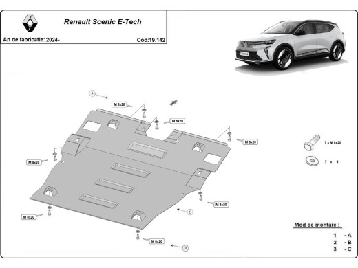 Oceľový kryt motora Renault Scenic E-Tech (2024-2025)Renault Scenic E-Tech