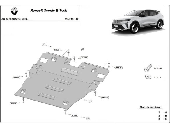 Oceľový kryt motora Renault Scenic E-Tech (2024-2026)
