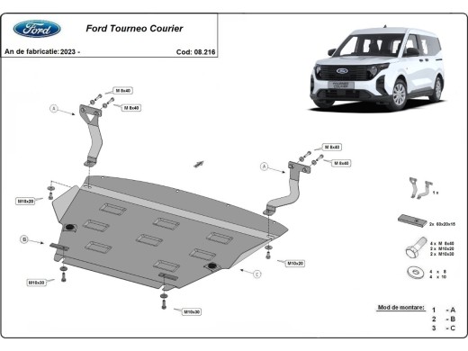 Oceľový kryt motora Ford Tourneo Courier (2023-2026)