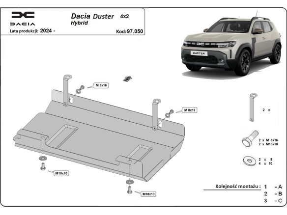 Oceľový kryt Dacii Duster Hybryda (2024-2026)