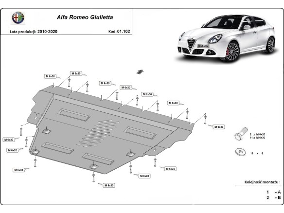 Oceľový kryt motora Alfa Romeo Giulietta (2010-2020)Alfa Romeo Giulietta