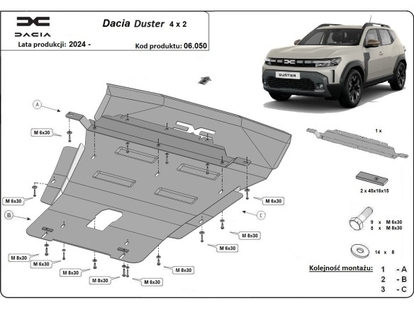 Oceľový kryt motora Dacia Duster - 4x2 (2024-2026)