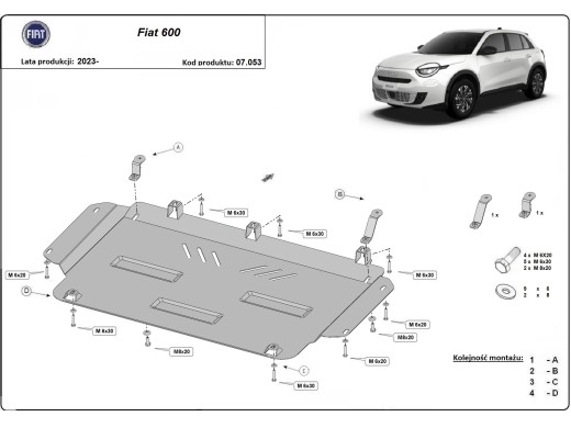 Oceľový kryt motora Fiat 600 (2023-2025)Fiat 600