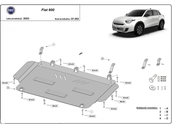 Oceľový kryt motora Fiat 600 (2023-2026)
