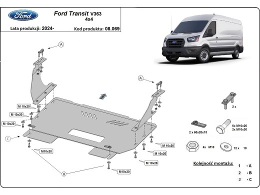 Oceľový kryt motora Ford Transit V363 4x4 (2024-2026)