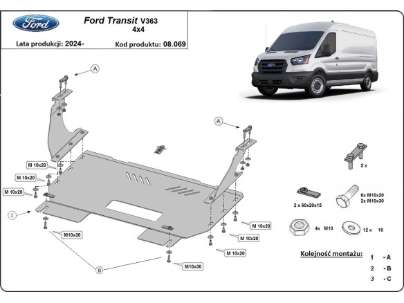 Oceľový kryt motora Ford Transit V363 4x4 (2024-2025)Ford Transit V363 4X4