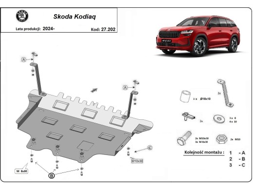 Oceľový kryt motora Skoda Kodiaq (2024-2025)Skoda Kodiaq