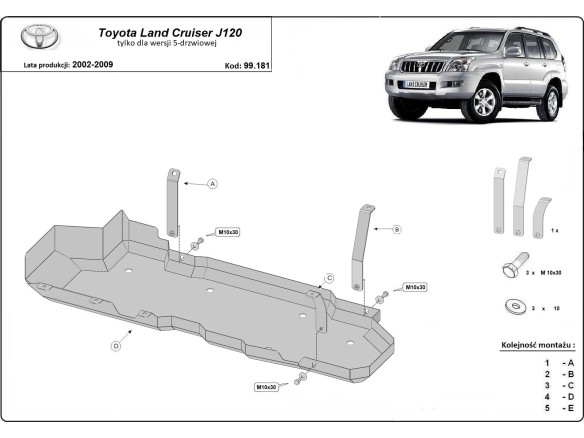 Oceľový kryt palivovej nádrže Toyota Land Cruiser J120 - iba pre 5-dverovú verziu (2002-2009)Toyota Land Cruiser