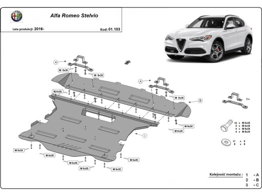 Oceľový kryt motora Alfa Romeo Stelvio (2016-2025)Alfa Romeo Stelvio