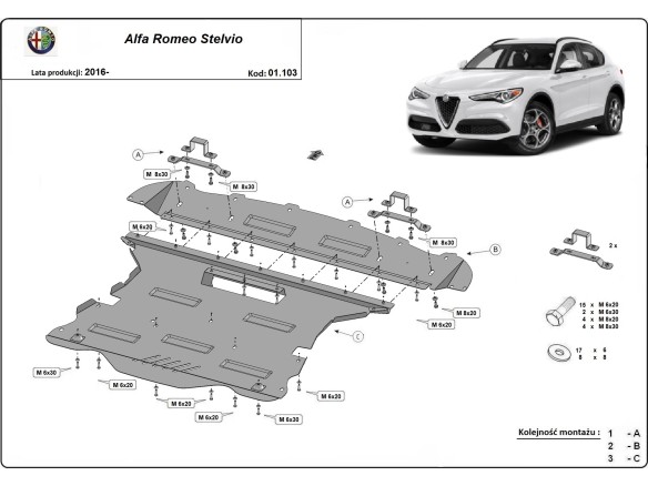 Oceľový kryt motora Alfa Romeo Stelvio (2016-2025)Alfa Romeo Stelvio
