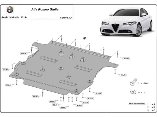 Oceľový kryt motora Alfa Romeo Giulia (2015-2025)Alfa Romeo Giulia