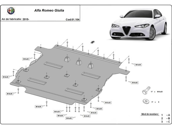 Oceľový kryt motora Alfa Romeo Giulia (2015-2026)
