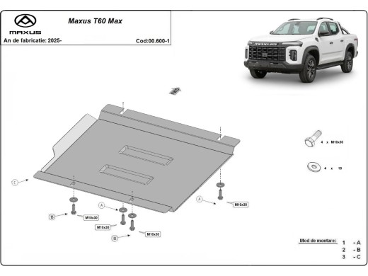 Oceľový kryt prevodovky Maxus T60 Max (2025-2026)