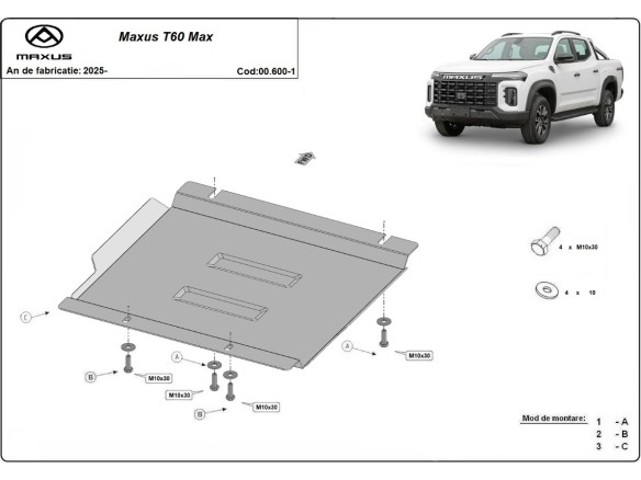 Oceľový kryt prevodovky Maxus T60 Max (2025-2026)
