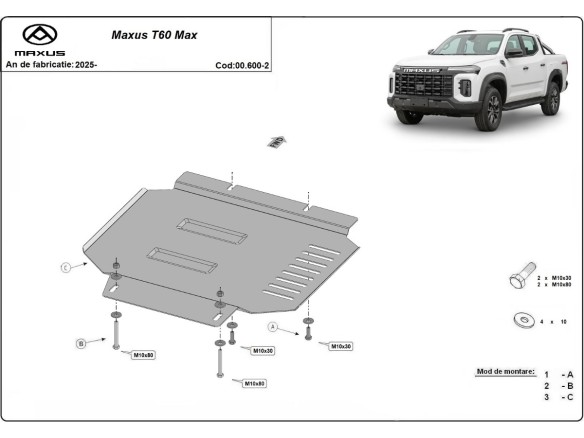Oceľový kryt reduktora Maxus T60 Max (2025-2026)