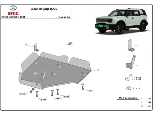 Oceľový kryt diferenciálu Baic Beijing BJ30 (2024-2026)