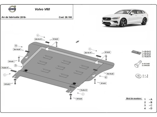 Oceľový kryt motora Volvo V60 (2018-2025)