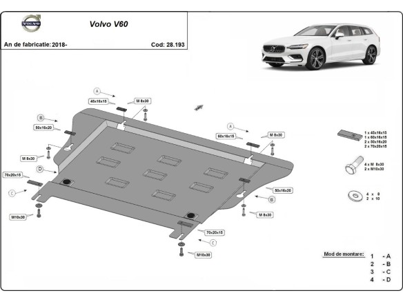 Oceľový kryt motora Volvo V60 (2018-2025)