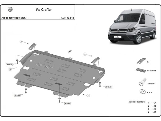 Oceľový kryt motora VW Crafter (2017-2026)