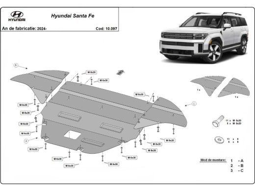 Oceľový kryt motora Hyundai Santa Fe (2024-2026)