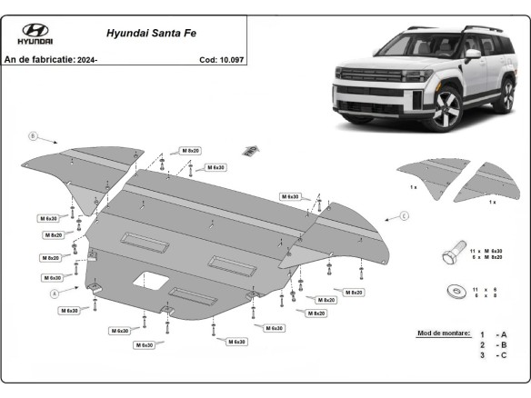 Oceľový kryt motora Hyundai Santa Fe (2024-2026)