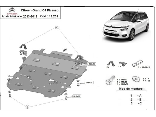 Oceľový kryt motora Citroen C4 Picasso (2013-2018)
