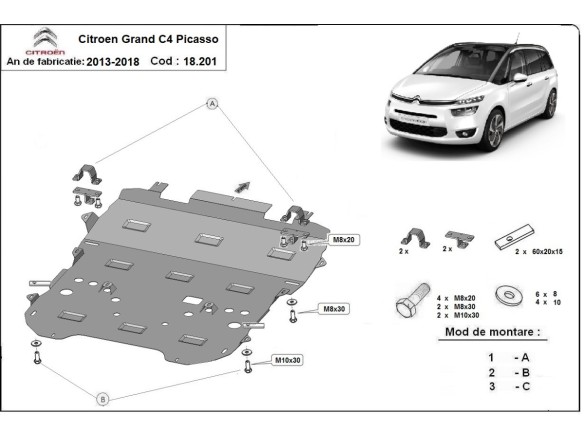 Oceľový kryt motora Citroen C4 Picasso (2013-2018)