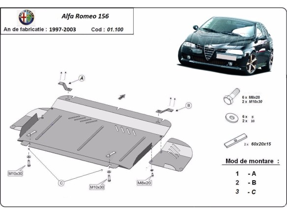 Oceľový kryt motora Alfa Romeo 156 (1997-2003)Alfa Romeo 156