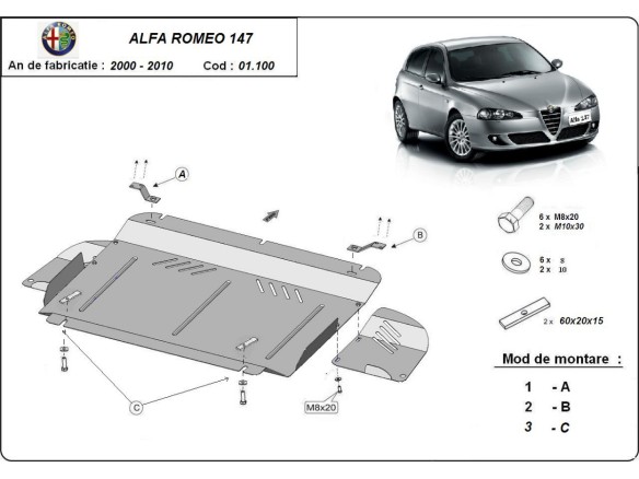 Oceľový kryt motora Alfa Romeo 147 (2000-2010)Alfa Romeo 147