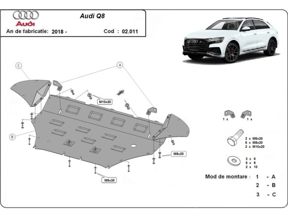 Oceľový kryt motora Audi Q8 (2018-2020)Audi Q8